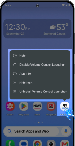Long press the Volume Control Launcher icon on your home screen